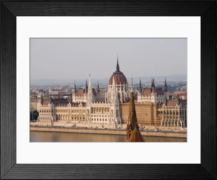 Framed Print : Parliament Building on the Danube with Calvinist Church in foreground Framed Print : Parliament Building on the Danube with Calvinist Church in foreground