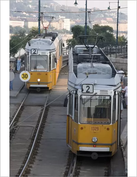 Two trams in Budapest