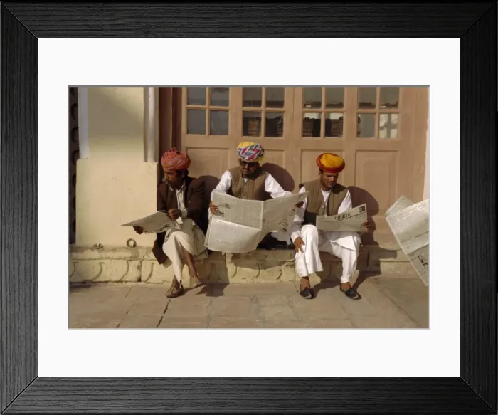 Framed Print : Men reading newspapers Framed Print : Men reading newspapers