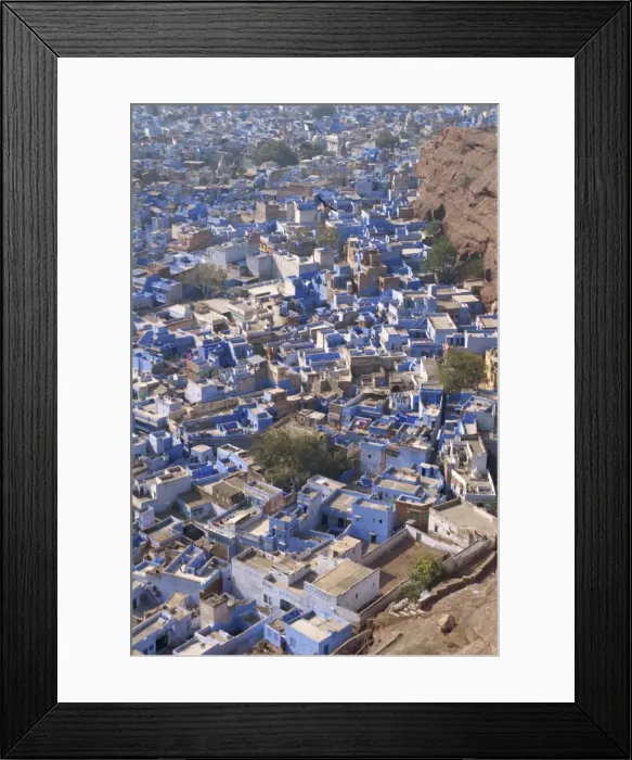 Framed Print : View from fort of blue houses of Brahmin caste residents of city Framed Print : View from fort of blue houses of Brahmin caste residents of city