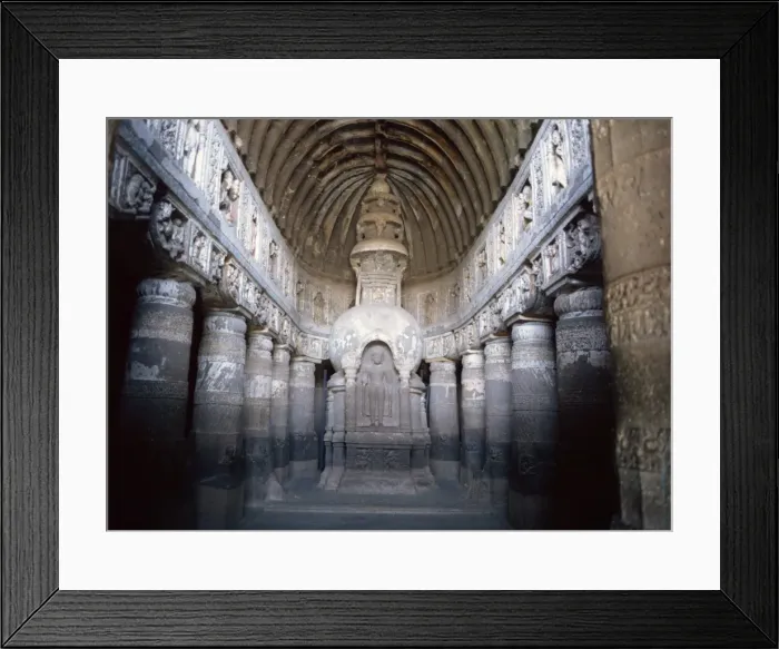Framed Print : The finely carved late 5th century Buddhist Chaitya Hall Framed Print : The finely carved late 5th century Buddhist Chaitya Hall
