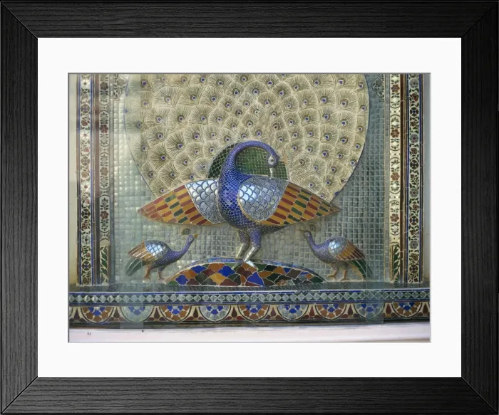 Framed Print : Glass mosaic peacock dating from the late 19th century Framed Print : Glass mosaic peacock dating from the late 19th century