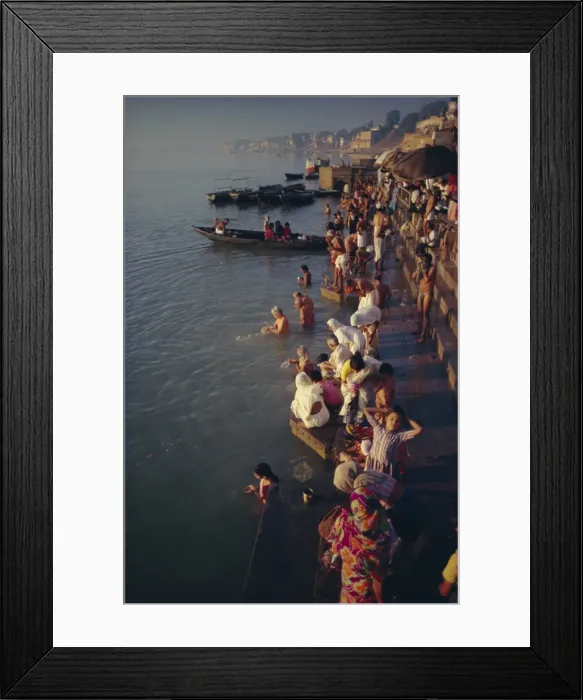 Framed Print : Pilgrims on the ghats by the River Ganges (Ganga) Framed Print : Pilgrims on the ghats by the River Ganges (Ganga)