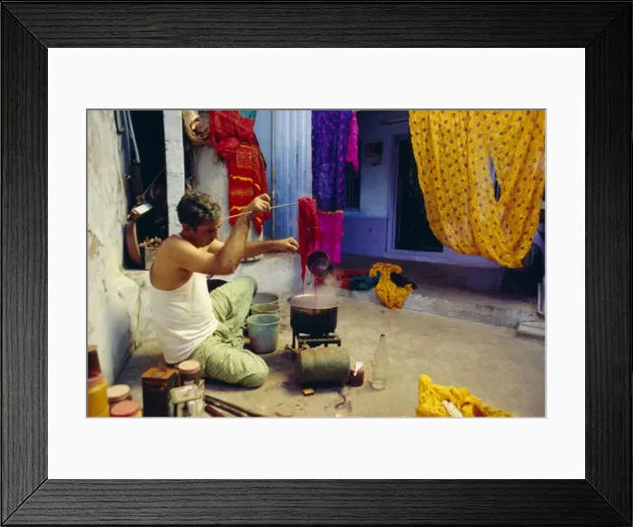 Framed Print : Man tie dyeing cotton Framed Print : Man tie dyeing cotton