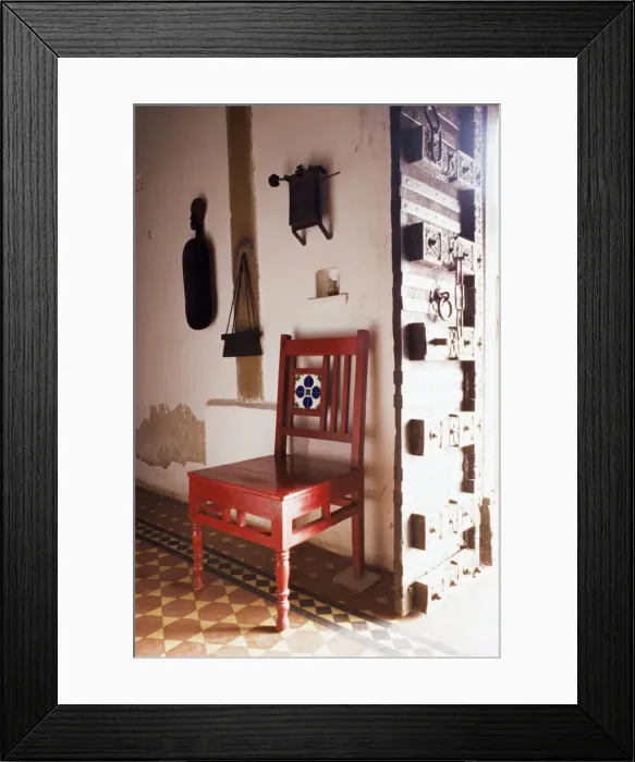Framed Print : Traditional wood door and 19th century floor tiles Framed Print : Traditional wood door and 19th century floor tiles