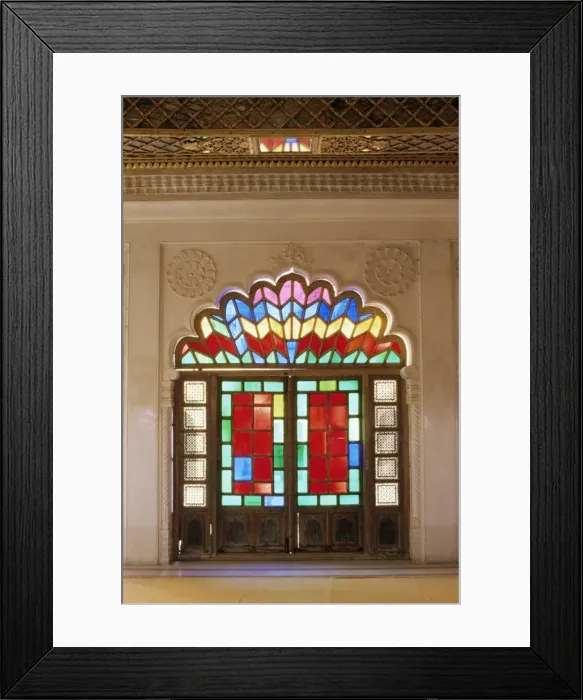 Framed Print : Original old stained glass in doors and decorative Framed Print : Original old stained glass in doors and decorative