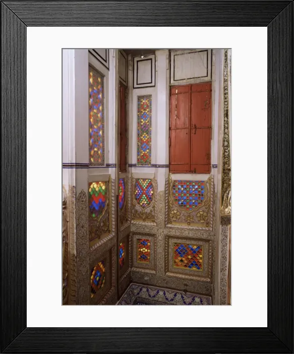 Framed Print : Original old stained glass windows and raised gilded plasterwork Framed Print : Original old stained glass windows and raised gilded plasterwork