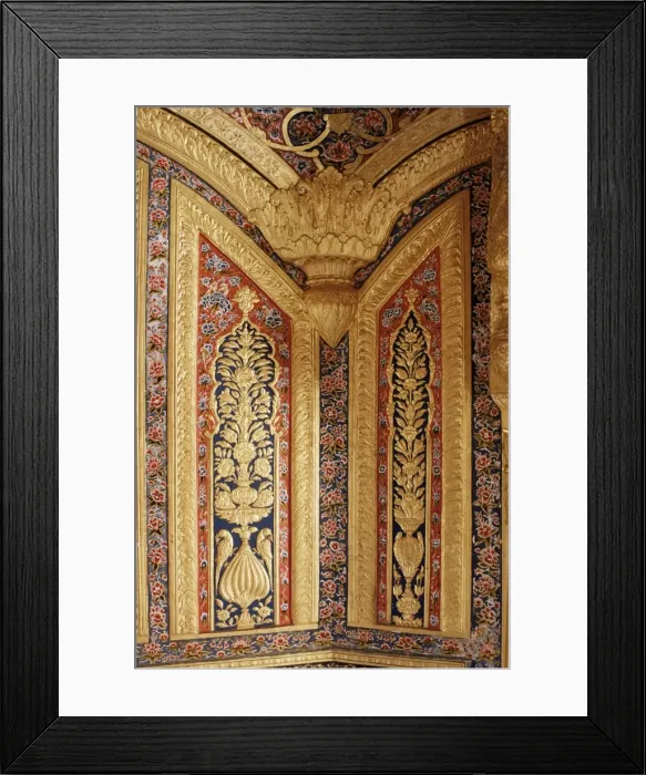 Framed Print : Raised gilded plaster work on painted wall Framed Print : Raised gilded plaster work on painted wall
