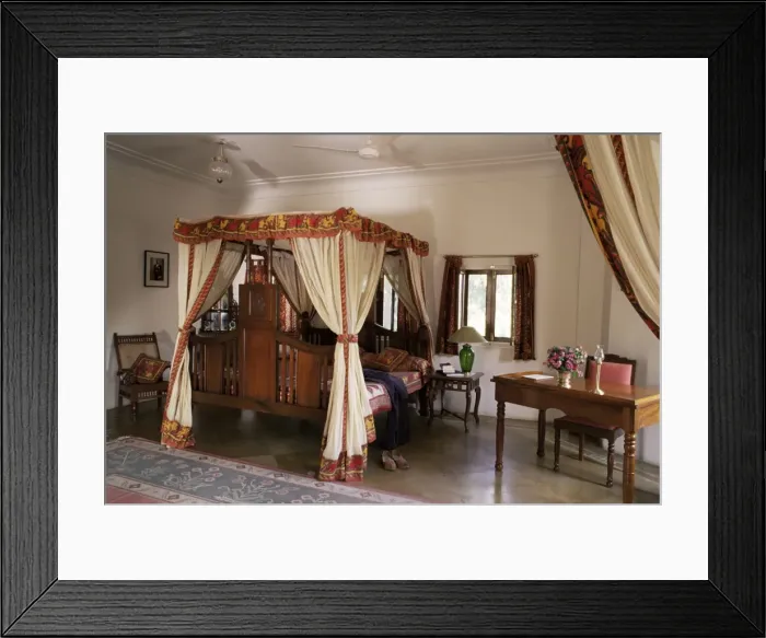 Framed Print : Reproduction colonial style four poster bed and block Framed Print : Reproduction colonial style four poster bed and block