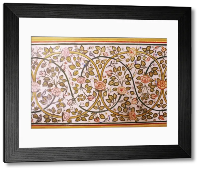 Framed Print : Depiction of rose and birds painted on wall in dining area Framed Print : Depiction of rose and birds painted on wall in dining area