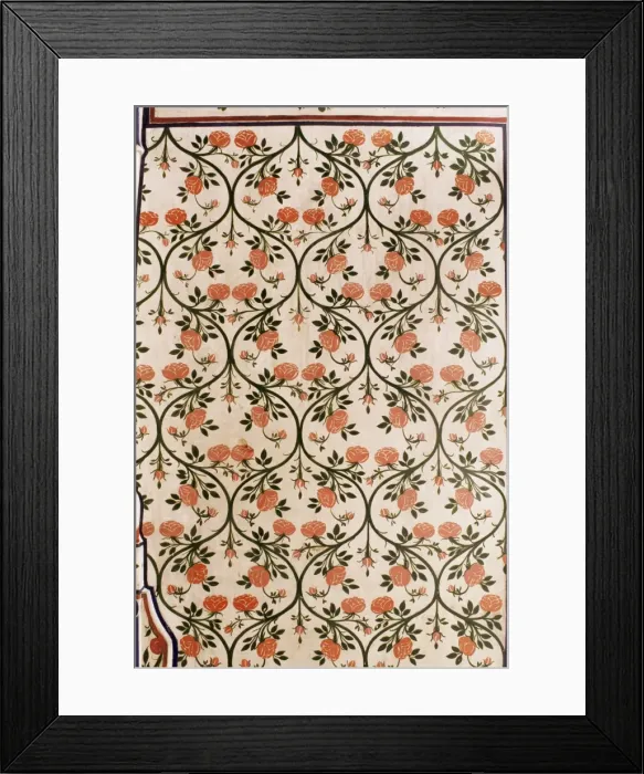 Framed Print : Depiction of stylised rose paintd on wall in dining area Framed Print : Depiction of stylised rose paintd on wall in dining area