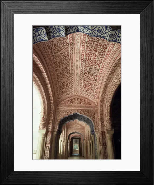 Framed Print : Duo tone intricately hand painted hallway running parallel Framed Print : Duo tone intricately hand painted hallway running parallel