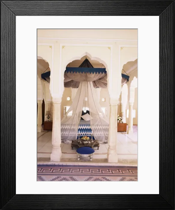 Framed Print : Traditional Rajput columns and cuspid arches in tented guest bedroom Framed Print : Traditional Rajput columns and cuspid arches in tented guest bedroom