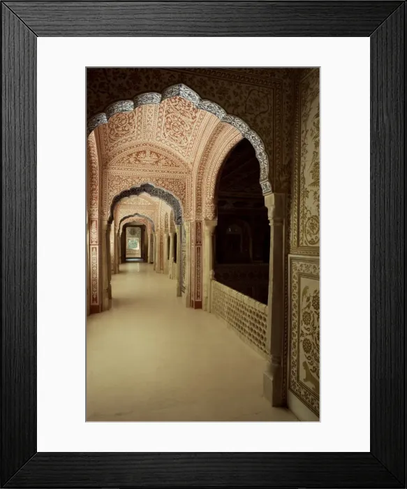 Framed Print : Duo tone intricately hand painted hallway running parallel Framed Print : Duo tone intricately hand painted hallway running parallel
