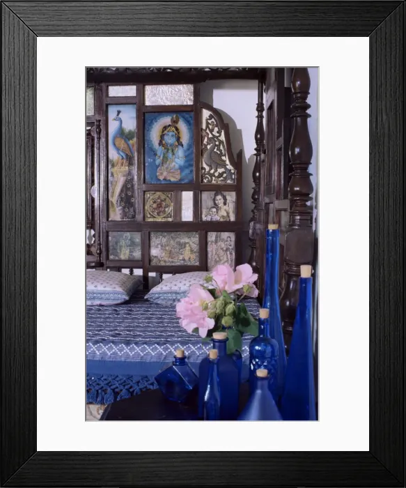 Framed Print : Colonial style bed with bed headboard inlaid with 19th Framed Print : Colonial style bed with bed headboard inlaid with 19th