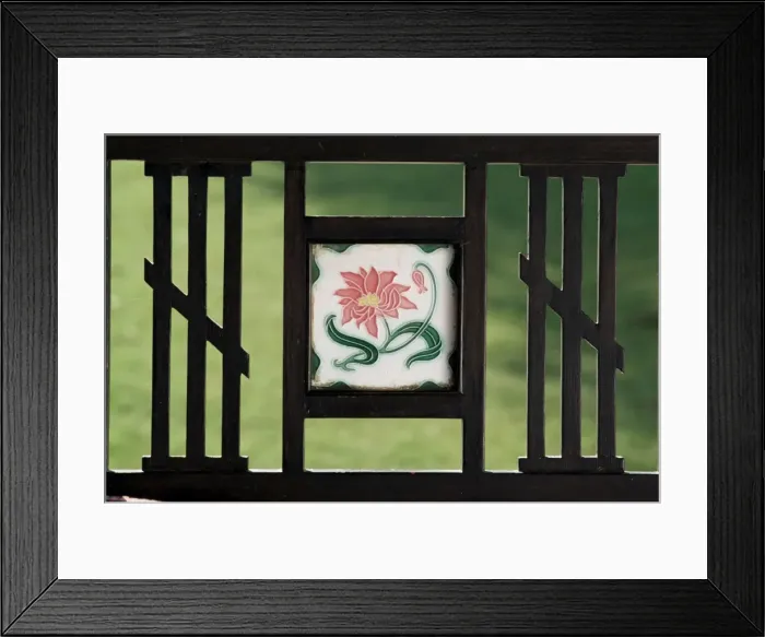 Framed Print : Detail of art deco style tile inset into swing bed or hitchkar Framed Print : Detail of art deco style tile inset into swing bed or hitchkar