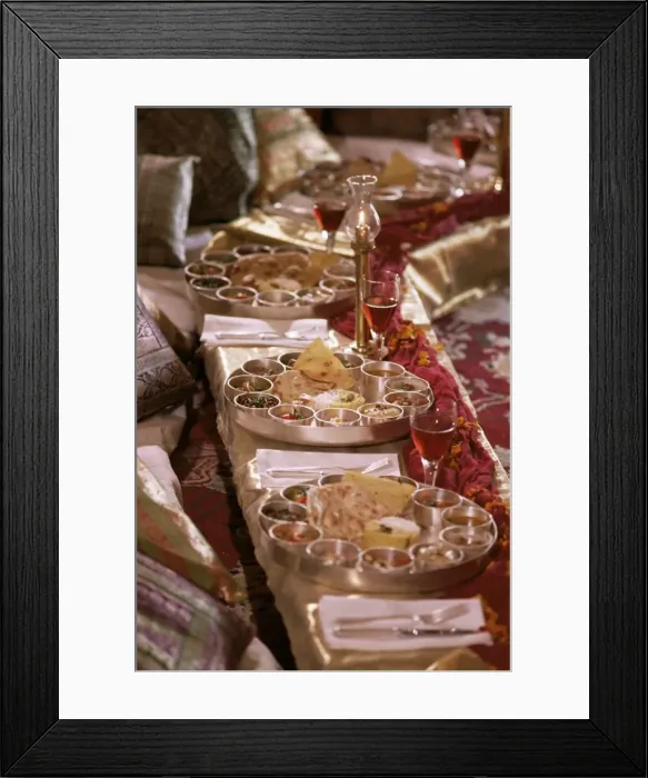 Framed Print : Traditional Rajasthani food served in traditional brass Framed Print : Traditional Rajasthani food served in traditional brass