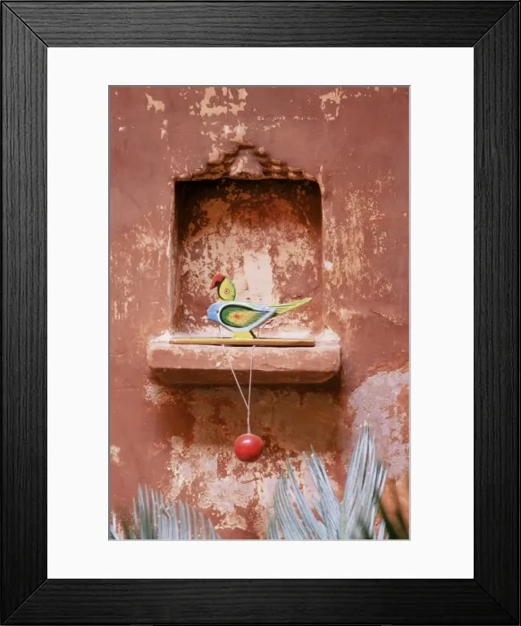 Framed Print : Decorative childs toy parrot in traditional wall niche Framed Print : Decorative childs toy parrot in traditional wall niche