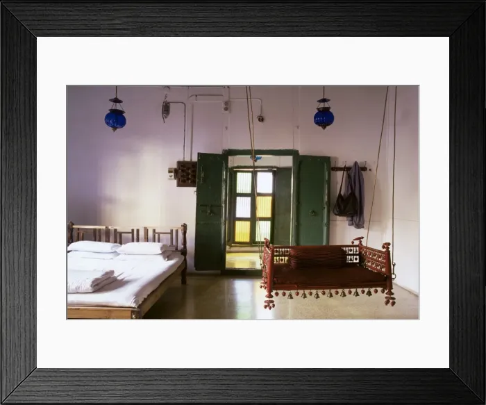 Framed Print : Bedroom with traditional hitchkar suspended swing seat Framed Print : Bedroom with traditional hitchkar suspended swing seat