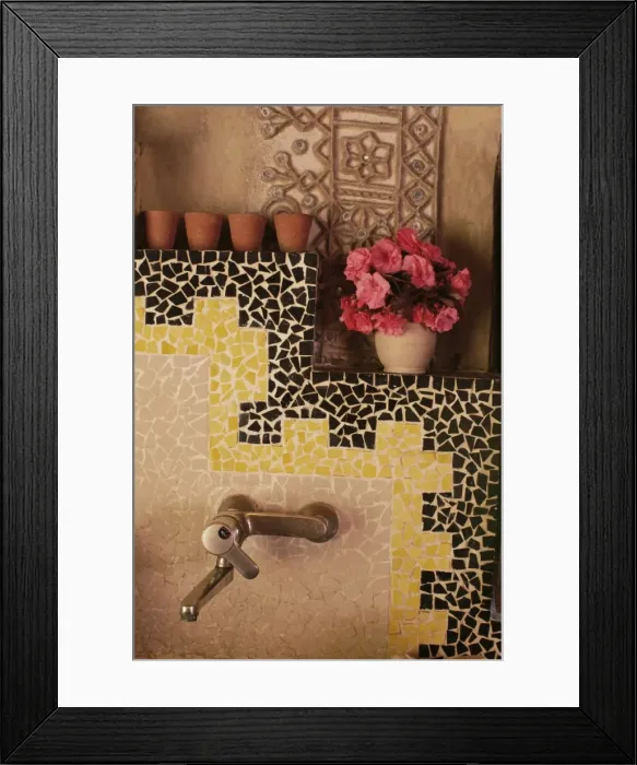 Framed Print : Raised mud reliefs inlaid with mirror on the walls Framed Print : Raised mud reliefs inlaid with mirror on the walls