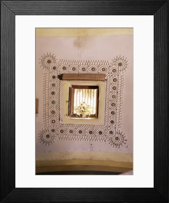 Framed Print : Raised mud reliefs inlaid with mirror on the walls Framed Print : Raised mud reliefs inlaid with mirror on the walls