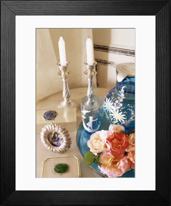 Framed Print : Bedside table detail in private residence Framed Print : Bedside table detail in private residence