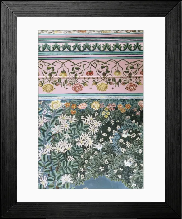 Framed Print : Detail of the finely painted walls in one of the bedroom suites