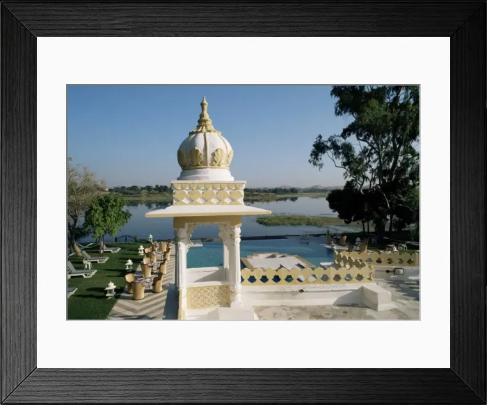 Framed Print : The swimming pool overlooking the lake at Dungarpur Framed Print : The swimming pool overlooking the lake at Dungarpur