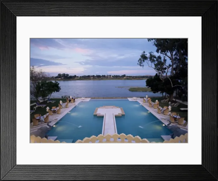 Framed Print : The swimming pool over looking the lake at Dungarpur Framed Print : The swimming pool over looking the lake at Dungarpur
