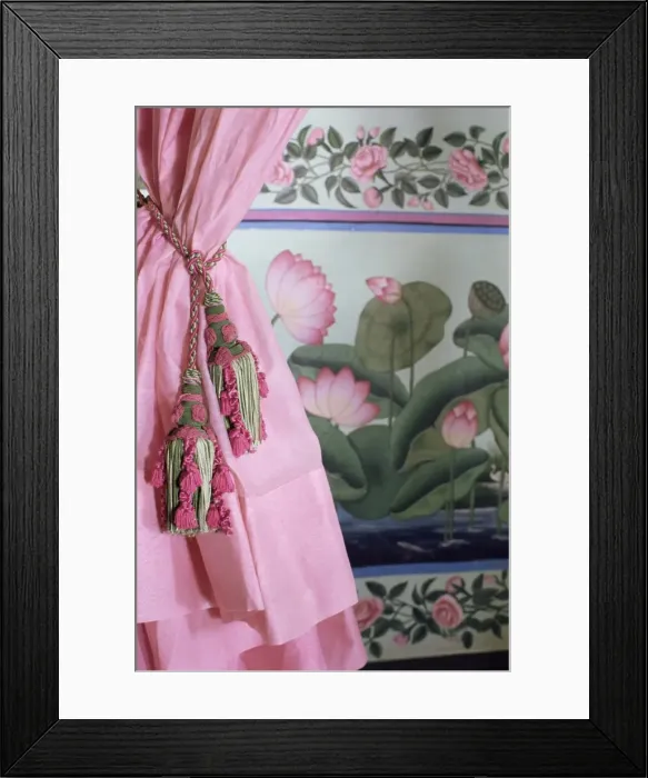 Framed Print : Tassels, pink curtains and painted walls Framed Print : Tassels, pink curtains and painted walls