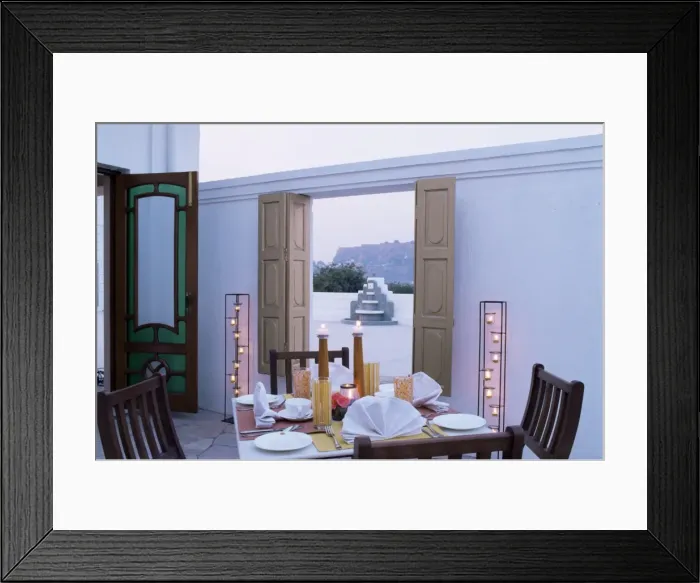 Framed Print : Private dining outside a bedroom suit with view of Framed Print : Private dining outside a bedroom suit with view of