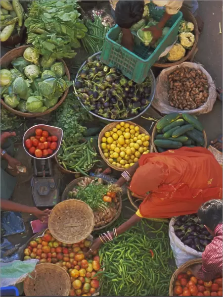 Overhead view of the fruit and vegetable market