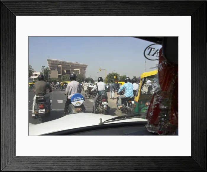 Framed Print : People on motorcycles waiting at traffic lights Framed Print : People on motorcycles waiting at traffic lights