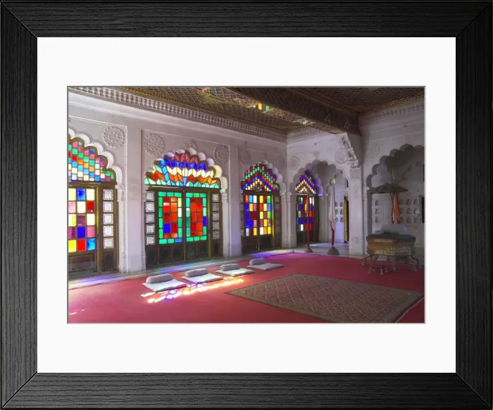 Framed Print : Colourful stained glass in the Maharajas throne room Framed Print : Colourful stained glass in the Maharajas throne room