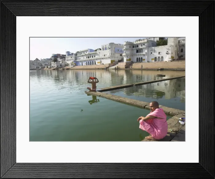 Framed Print : Pilgrim priests beside the sacred lake Framed Print : Pilgrim priests beside the sacred lake
