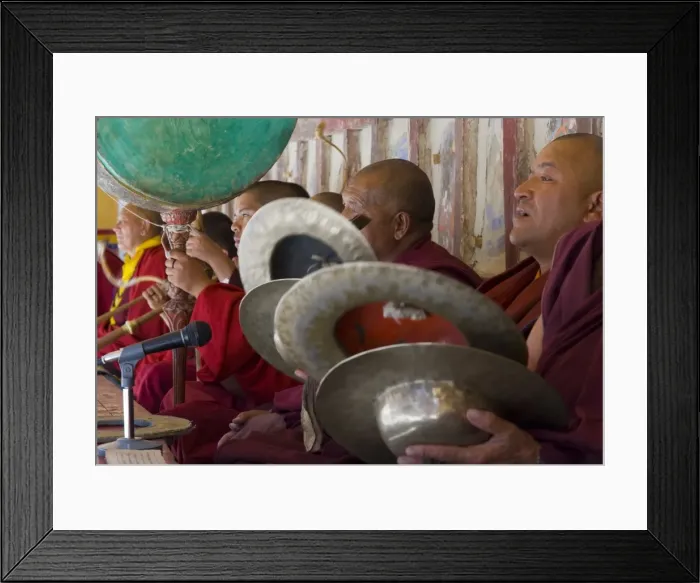 Framed Print : Monks accompanying those dancing with traditional drums Framed Print : Monks accompanying those dancing with traditional drums