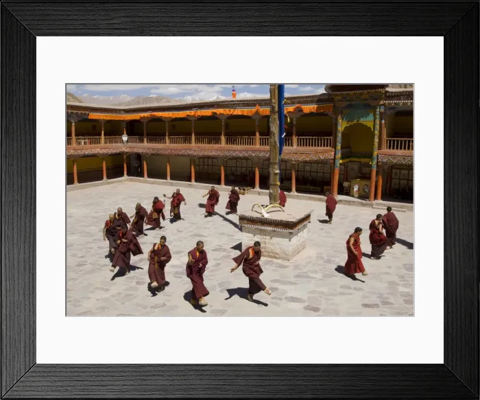 Framed Print : Group of monks dancing in the monastery courtyard rehearsing Framed Print : Group of monks dancing in the monastery courtyard rehearsing