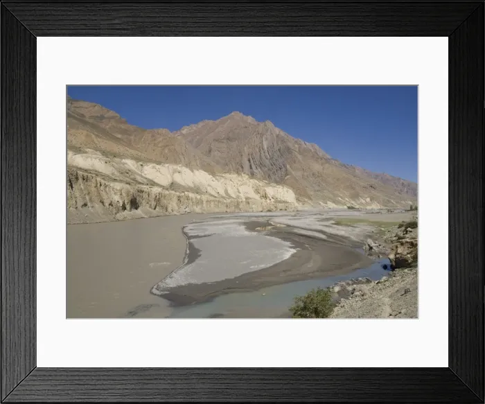 Framed Print : Waters from snow melting and mountains in background Framed Print : Waters from snow melting and mountains in background