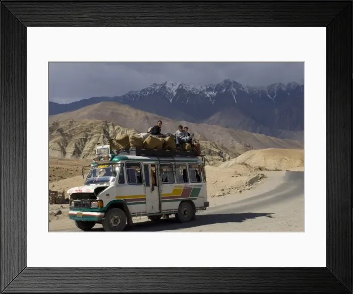 Framed Print : Loaded mini bus with half open engine lid and people Framed Print : Loaded mini bus with half open engine lid and people