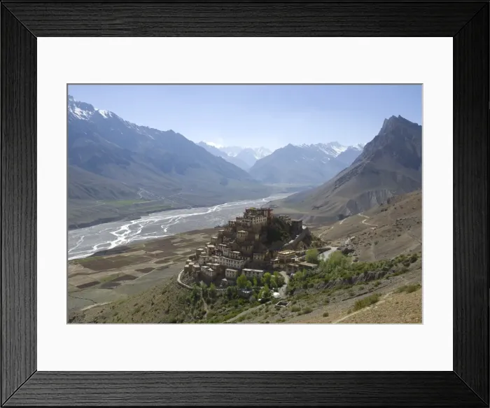 Framed Print : Backlit view of Kee Gompa monastery complex from above Framed Print : Backlit view of Kee Gompa monastery complex from above
