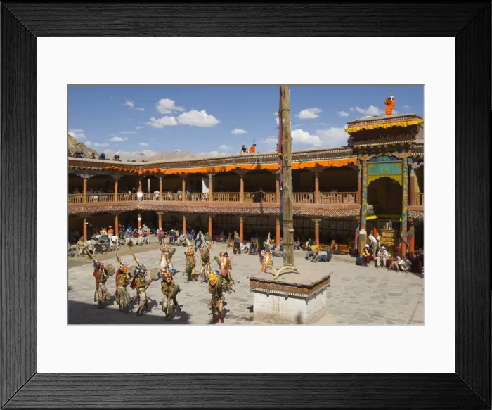 Framed Print : View from above of monastery courtyard with monks in Framed Print : View from above of monastery courtyard with monks in