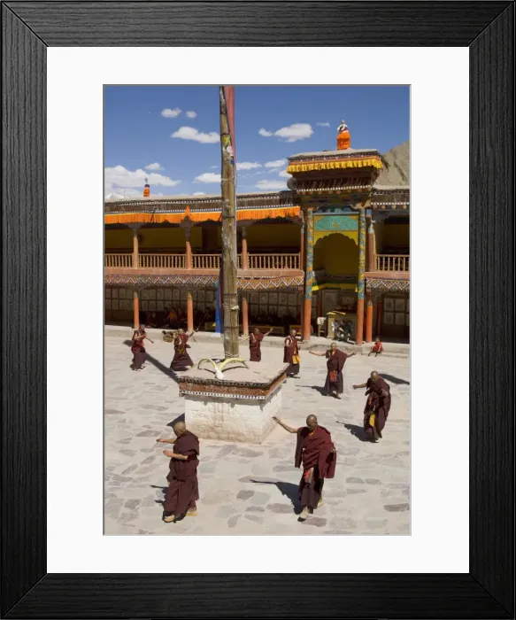 Framed Print : Group of monks dancing in the monastery courtyard rehearsing Framed Print : Group of monks dancing in the monastery courtyard rehearsing