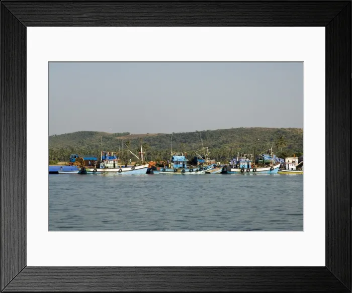Framed Print : Fishing boats on backwater near Mobor Framed Print : Fishing boats on backwater near Mobor