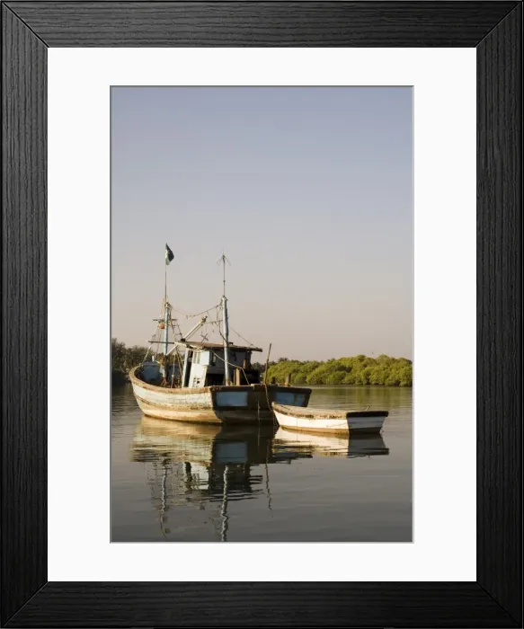 Framed Print : Fishing boats on backwater near Mobor Framed Print : Fishing boats on backwater near Mobor