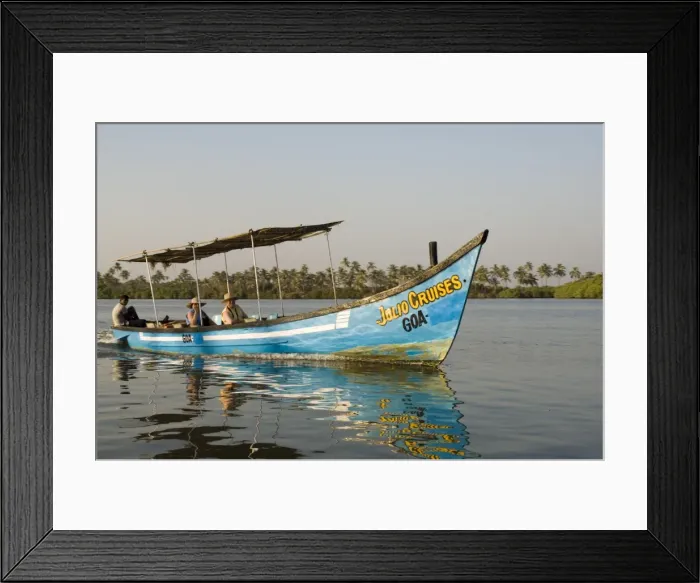 Framed Print : Tourist boats on backwater near Mobor Framed Print : Tourist boats on backwater near Mobor