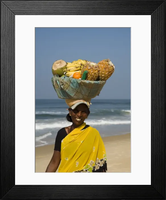 Framed Print : Fruit vendor on beach near the Leela Hotel Framed Print : Fruit vendor on beach near the Leela Hotel