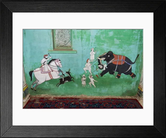 Framed Print : Beautiful frescoes on walls of the Juna Mahal Fort Framed Print : Beautiful frescoes on walls of the Juna Mahal Fort