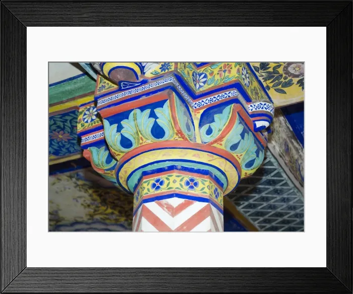 Framed Print : Brightly painted column and ceiling in the Juna Mahal Fort Framed Print : Brightly painted column and ceiling in the Juna Mahal Fort