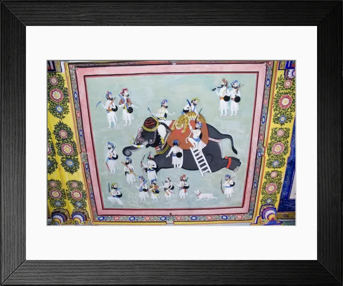 Framed Print : Beautiful frescoes on walls of the Juna Mahal Fort Framed Print : Beautiful frescoes on walls of the Juna Mahal Fort