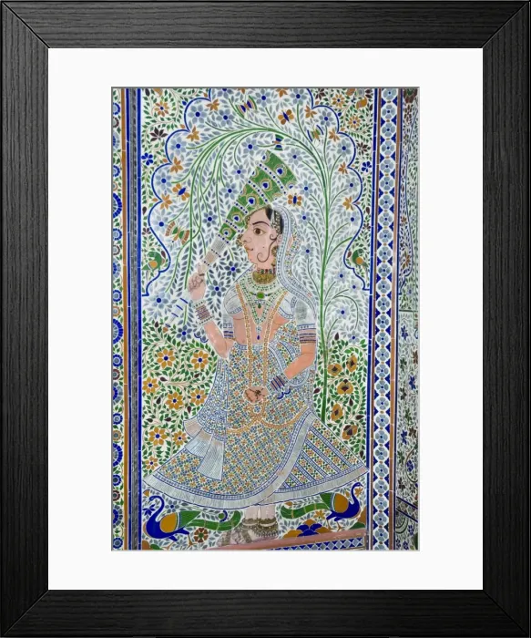 Framed Print : Beautiful frescoes on walls of the Juna Mahal Fort Framed Print : Beautiful frescoes on walls of the Juna Mahal Fort
